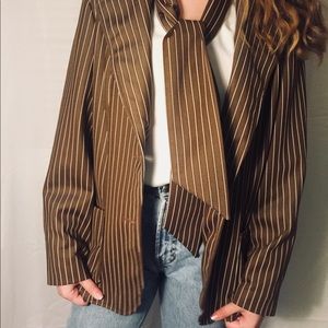 brown pinstripe blazer + blouse set